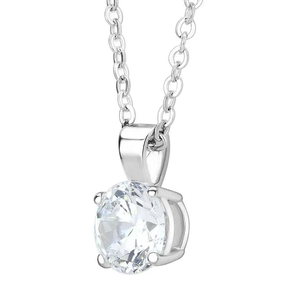 LO3933 - Rhodium Brass Chain Pendant with AAA Grade CZ in Clear - Alamode - Flyclothing LLC
