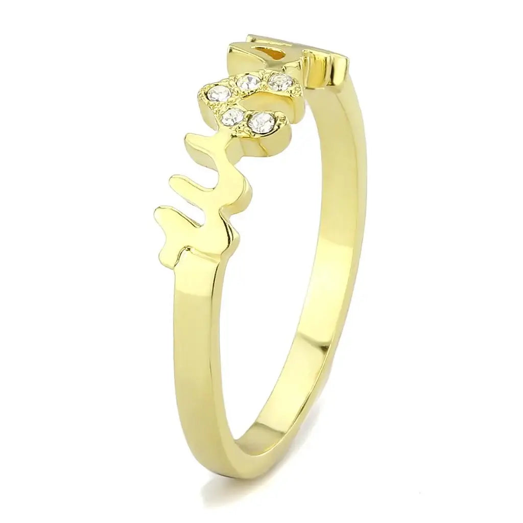 LO3966 - Flash Gold Brass Ring with Top Grade Crystal in Clear - Alamode - Flyclothing LLC