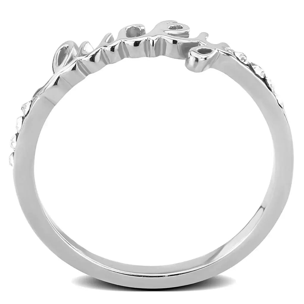 LO3972 - Rhodium Brass Ring with Top Grade Crystal in Clear - Alamode - Flyclothing LLC