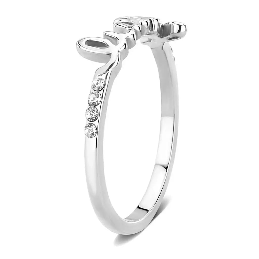 LO3972 - Rhodium Brass Ring with Top Grade Crystal in Clear - Alamode - Flyclothing LLC