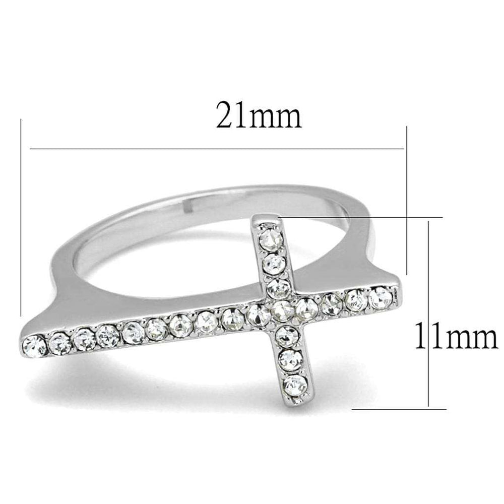 LO3976 - Rhodium Brass Ring with Top Grade Crystal in Clear - Alamode - Flyclothing LLC