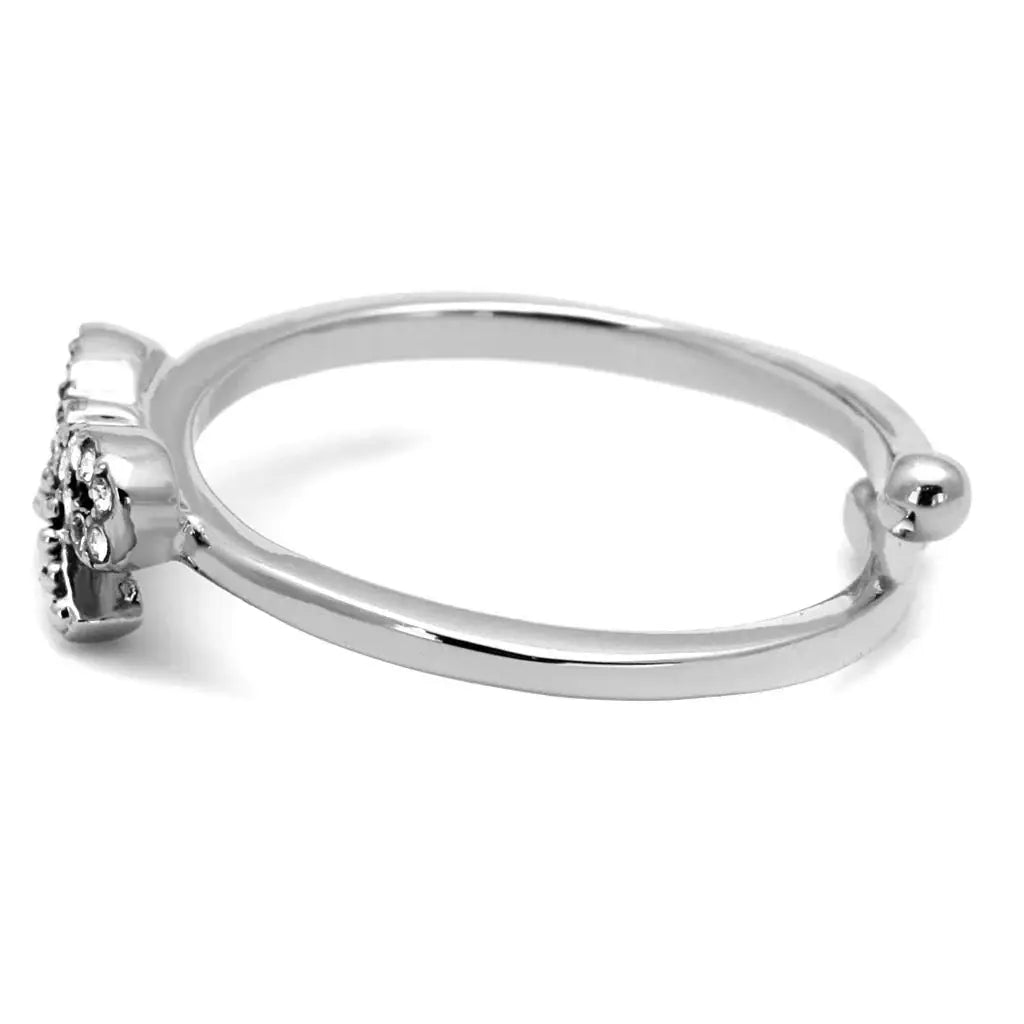 LO4041 - Rhodium Brass Ring with Top Grade Crystal in Clear - Alamode - Flyclothing LLC