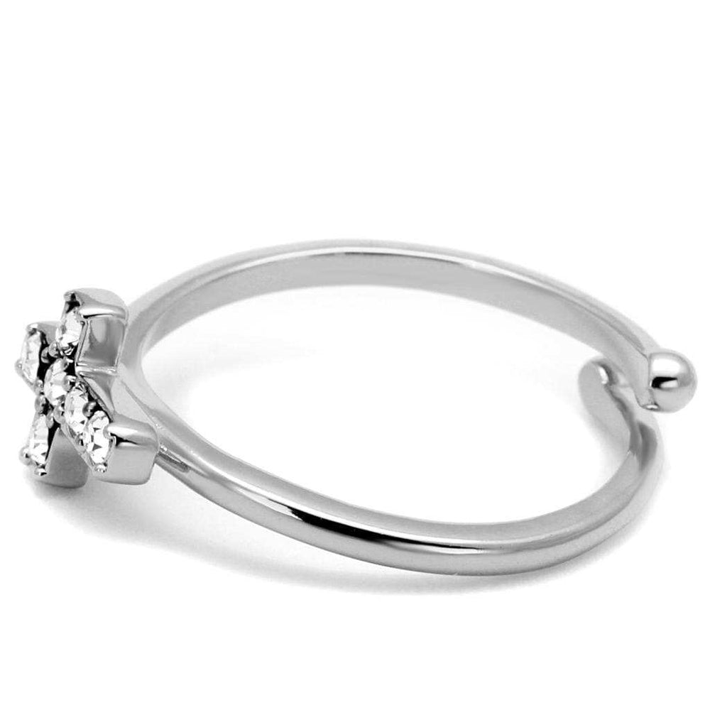 LO4043 - Rhodium Brass Ring with Top Grade Crystal in Clear - Alamode - Flyclothing LLC
