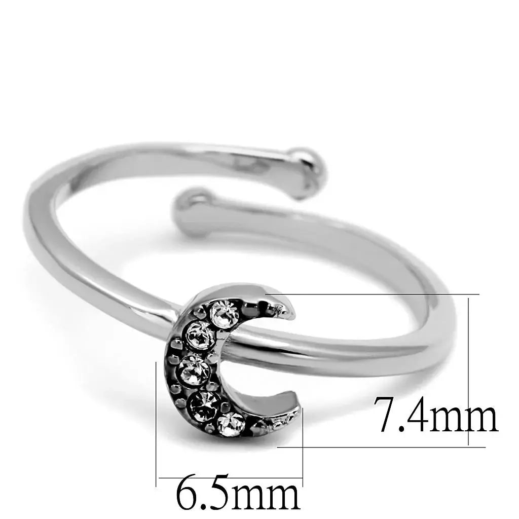 LO4045 - Rhodium Brass Ring with Top Grade Crystal in Clear - Alamode - Flyclothing LLC