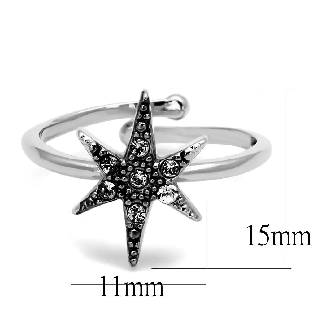 LO4051 - Rhodium Brass Ring with Top Grade Crystal in Clear - Alamode - Flyclothing LLC