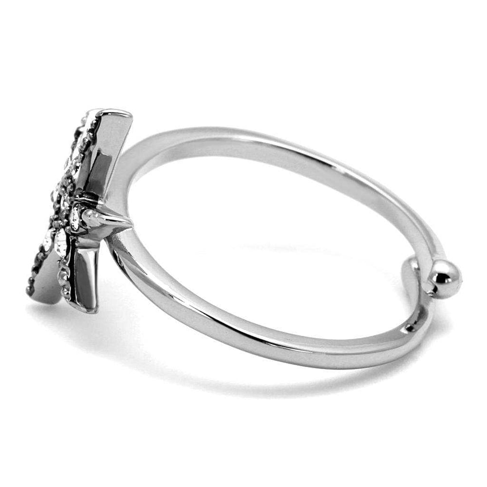 LO4051 - Rhodium Brass Ring with Top Grade Crystal in Clear - Alamode - Flyclothing LLC
