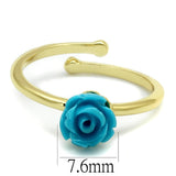 LO4060 - Flash Gold Brass Ring with Synthetic Synthetic Stone in Sea Blue - Alamode
