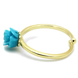 LO4060 - Flash Gold Brass Ring with Synthetic Synthetic Stone in Sea Blue - Alamode