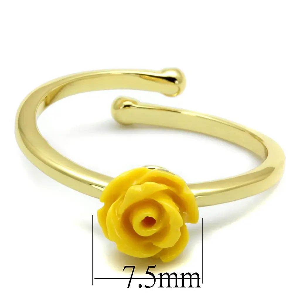LO4061 - Flash Gold Brass Ring with Synthetic Synthetic Stone in Topaz - Alamode - Flyclothing LLC