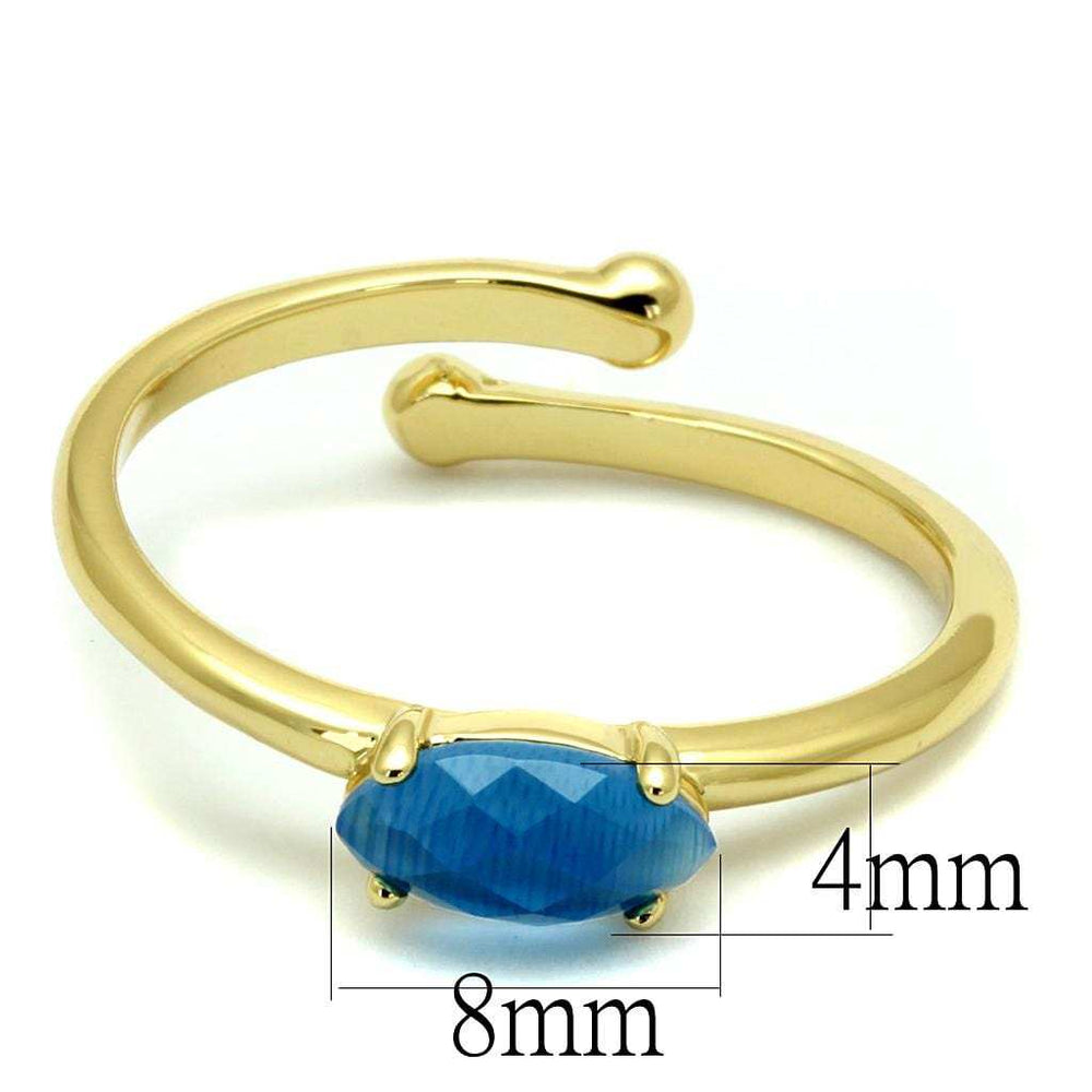 LO4064 - Flash Gold Brass Ring with Synthetic Cat Eye in Capri Blue - Alamode - Flyclothing LLC