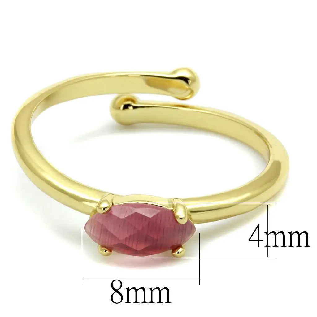 LO4069 - Flash Gold Brass Ring with Synthetic Cat Eye in Rose - Alamode - Flyclothing LLC