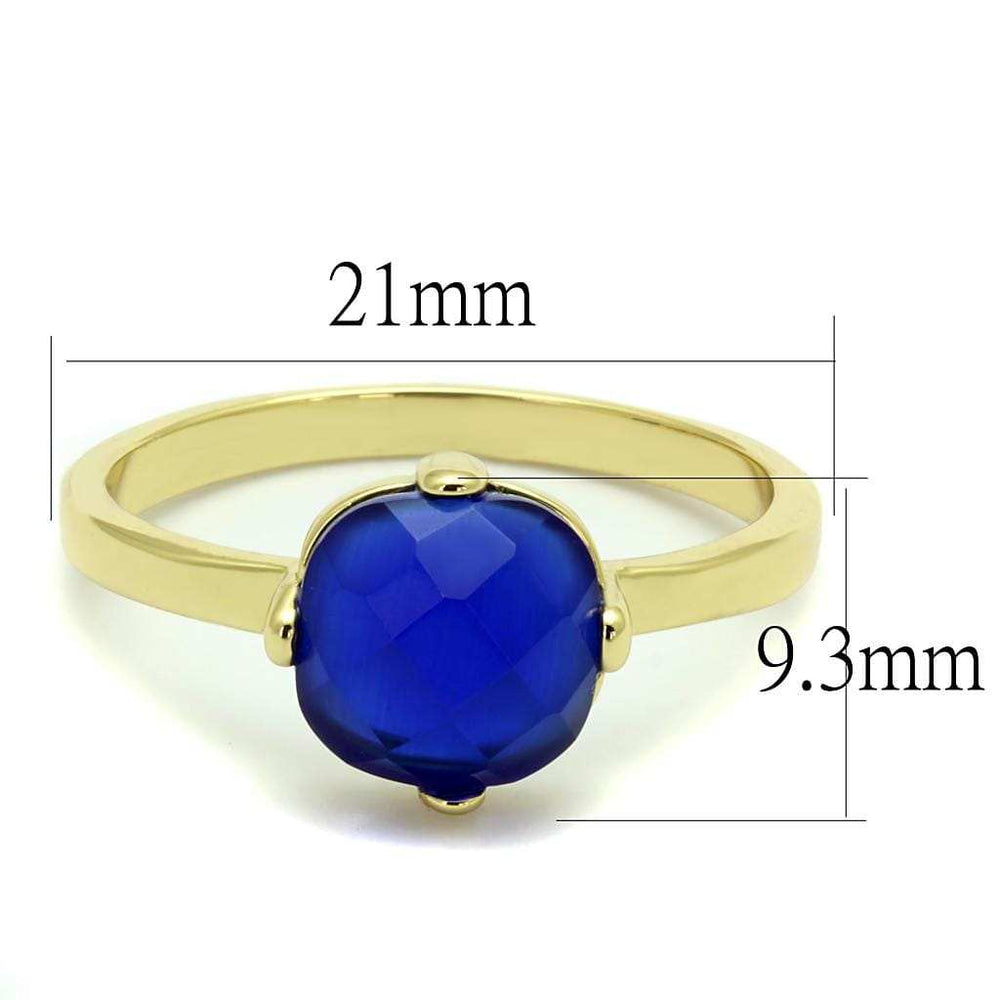 LO4072 - Flash Gold Brass Ring with Synthetic Cat Eye in Sapphire - Alamode - Flyclothing LLC