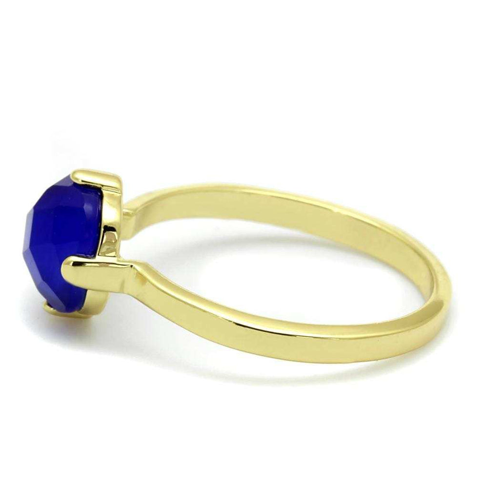 LO4072 - Flash Gold Brass Ring with Synthetic Cat Eye in Sapphire - Alamode - Flyclothing LLC