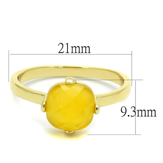 LO4074 - Flash Gold Brass Ring with Synthetic Cat Eye in Topaz