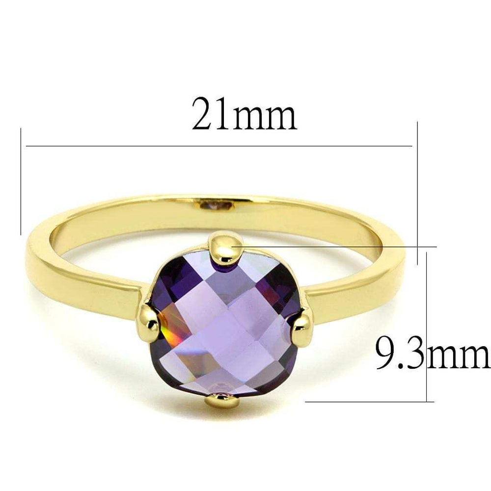 LO4076 - Flash Gold Brass Ring with AAA Grade CZ in Amethyst - Alamode - Flyclothing LLC