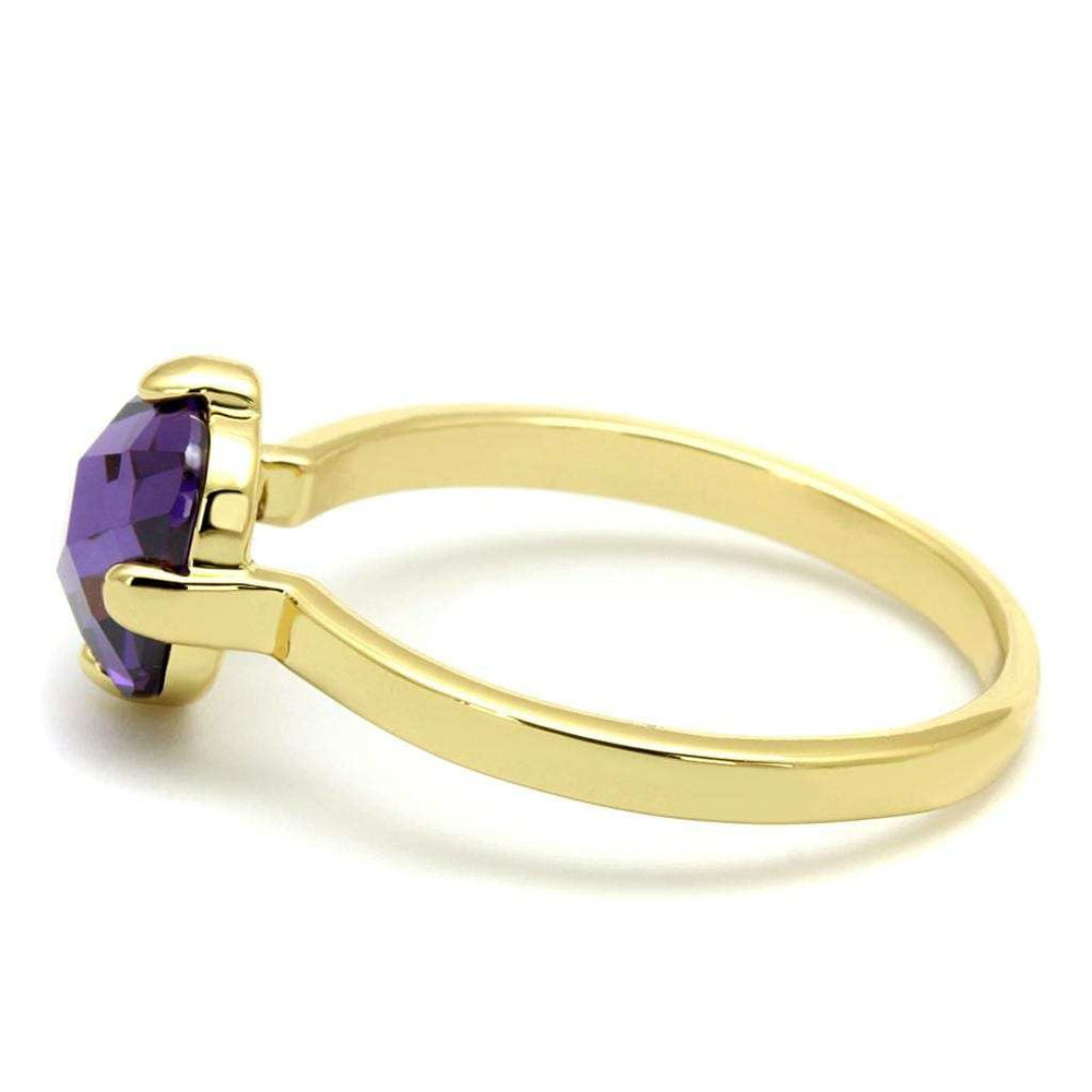 LO4076 - Flash Gold Brass Ring with AAA Grade CZ in Amethyst - Alamode - Flyclothing LLC