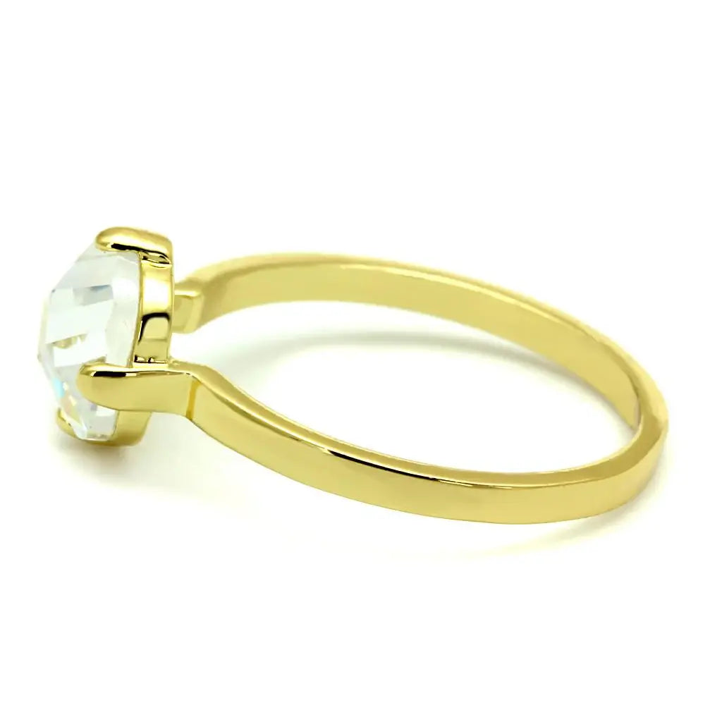 LO4078 - Flash Gold Brass Ring with AAA Grade CZ in Clear - Alamode - Flyclothing LLC