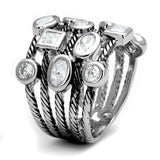LO4083 - Rhodium Brass Ring with AAA Grade CZ  in Clear - Alamode