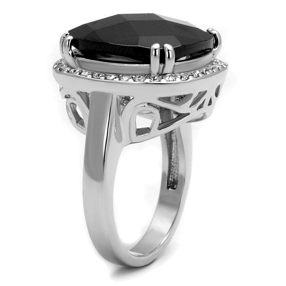 LO4085 - Rhodium Brass Ring with AAA Grade CZ in Black Diamond - Alamode - Flyclothing LLC