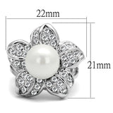 LO4088 - Rhodium Brass Ring with Synthetic Pearl in White - Alamode - Flyclothing LLC