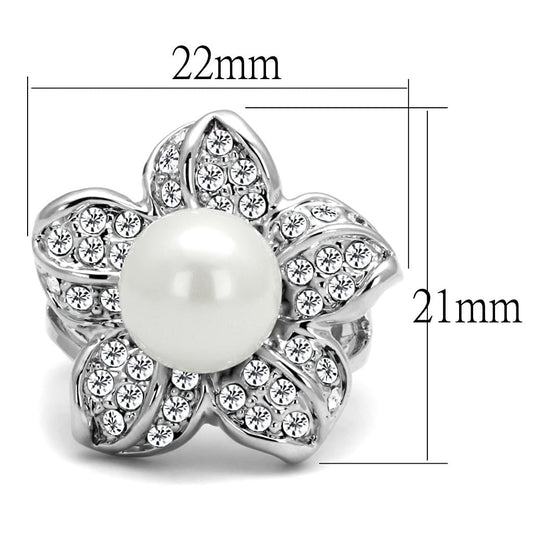 LO4088 - Rhodium Brass Ring with Synthetic Pearl in White