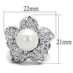 LO4088 - Rhodium Brass Ring with Synthetic Pearl in White