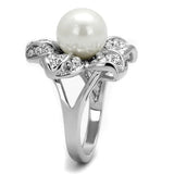 LO4088 - Rhodium Brass Ring with Synthetic Pearl in White - Alamode - Flyclothing LLC