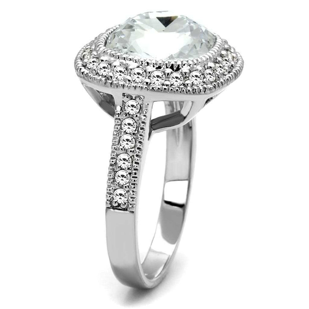 LO4092 - Rhodium Brass Ring with Top Grade Crystal in Clear - Alamode - Flyclothing LLC