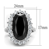 LO4094 - Rhodium Brass Ring with AAA Grade CZ  in Black Diamond - Alamode