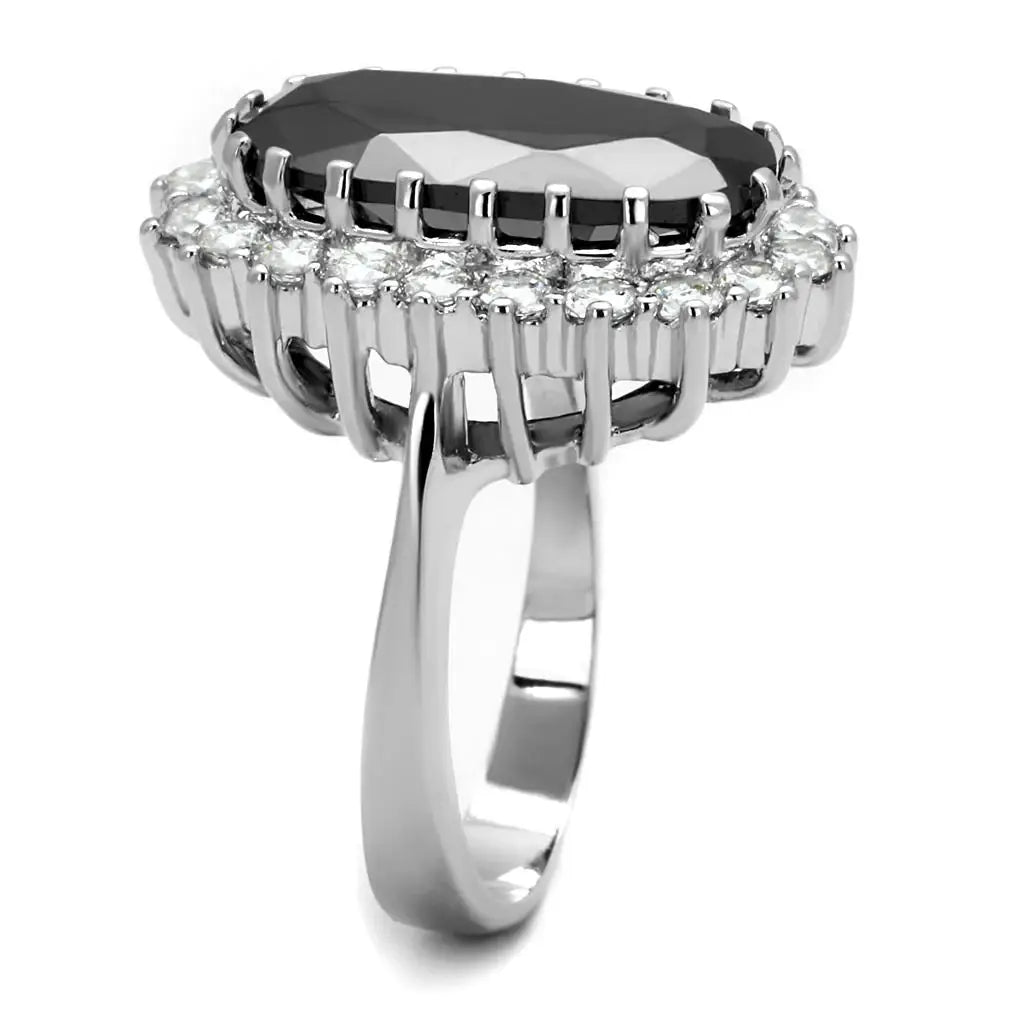 LO4094 - Rhodium Brass Ring with AAA Grade CZ in Black Diamond - Alamode - Flyclothing LLC