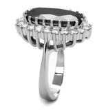 LO4094 - Rhodium Brass Ring with AAA Grade CZ  in Black Diamond - Alamode