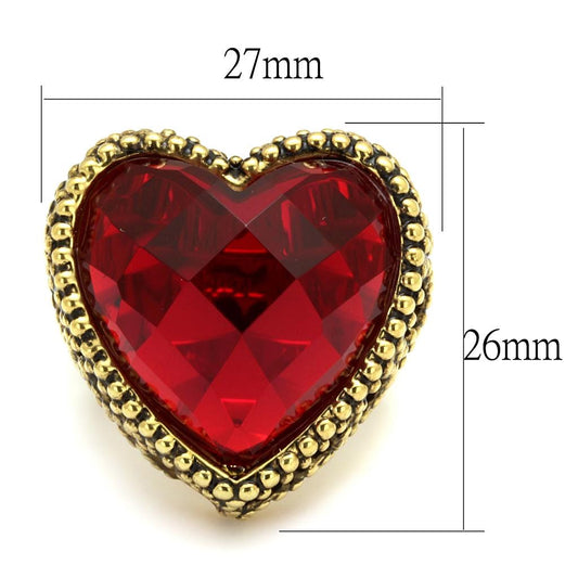 LO4102 - Gold Brass Ring with Synthetic Synthetic Glass in Garnet