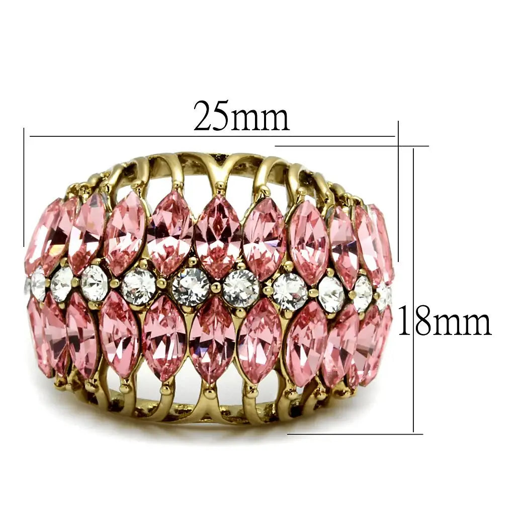 LO4108 - IP Gold(Ion Plating) Brass Ring with Top Grade Crystal in Rose - Alamode - Flyclothing LLC
