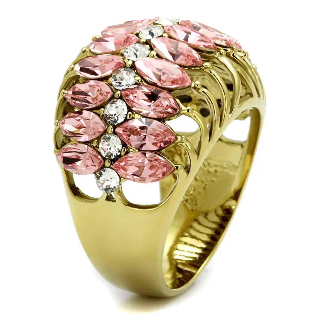 LO4108 - IP Gold(Ion Plating) Brass Ring with Top Grade Crystal in Rose - Alamode - Flyclothing LLC