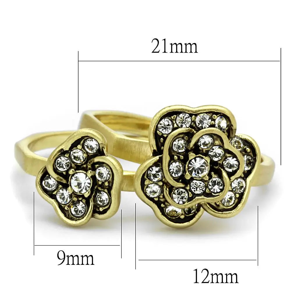 LO4111 - Antique Copper Brass Ring with Top Grade Crystal in Clear - Alamode - Flyclothing LLC