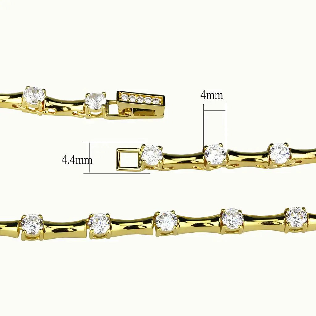 LO4123 - Gold Brass Necklace with AAA Grade CZ in Clear - Alamode - Flyclothing LLC