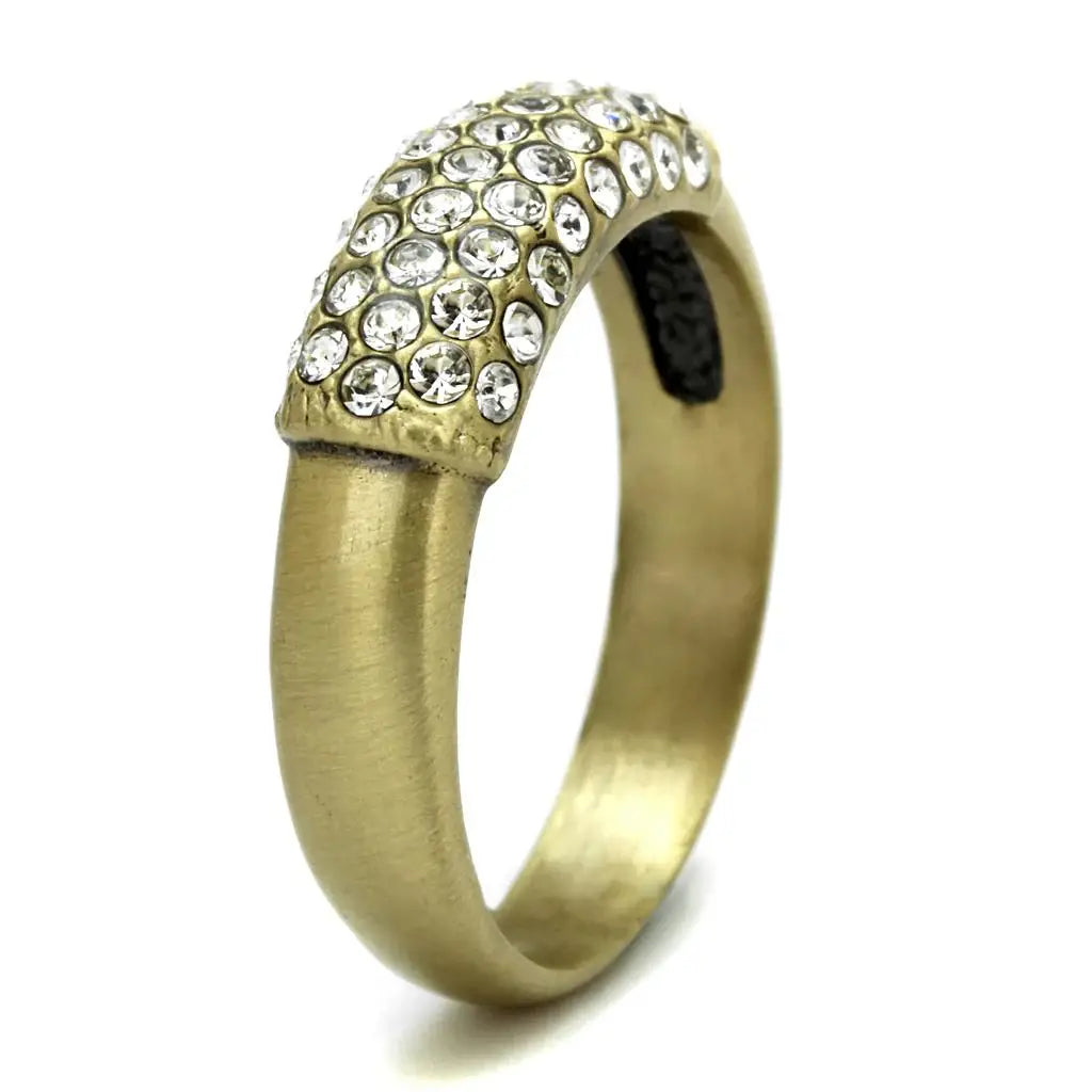 LO4125 - Antique Copper Brass Ring with Top Grade Crystal in Clear - Alamode - Flyclothing LLC
