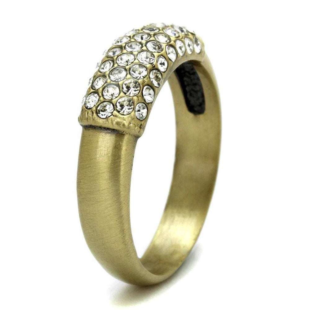 LO4125 - Antique Copper Brass Ring with Top Grade Crystal in Clear - Alamode - Flyclothing LLC