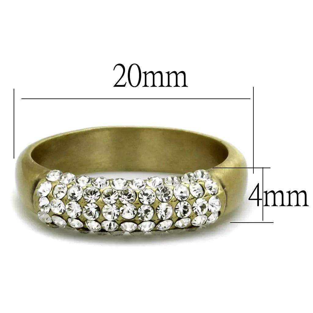 LO4126 - Antique Copper Brass Ring with Top Grade Crystal in Clear - Alamode - Flyclothing LLC