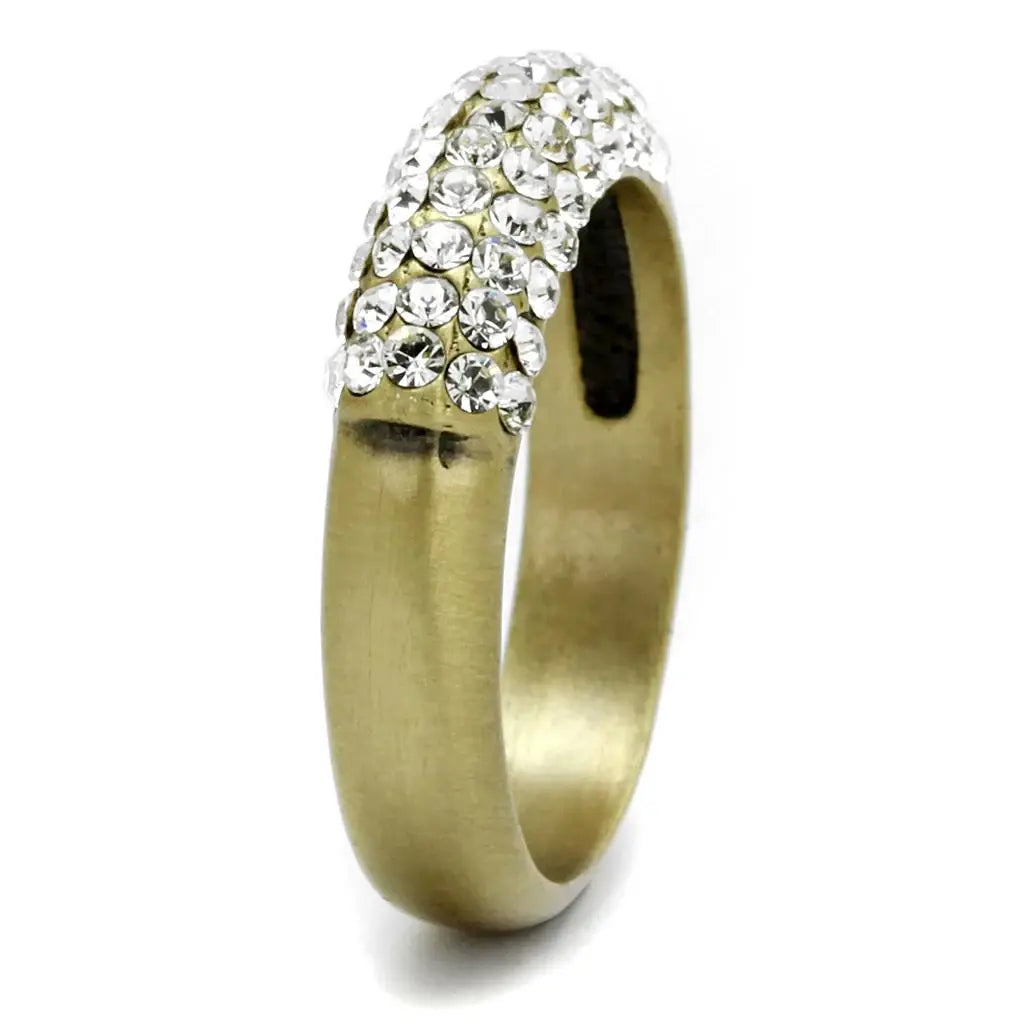 LO4126 - Antique Copper Brass Ring with Top Grade Crystal in Clear - Alamode - Flyclothing LLC