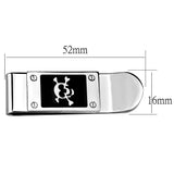 LO4131 - Rhodium Brass Money clip with Epoxy  in Jet - Alamode
