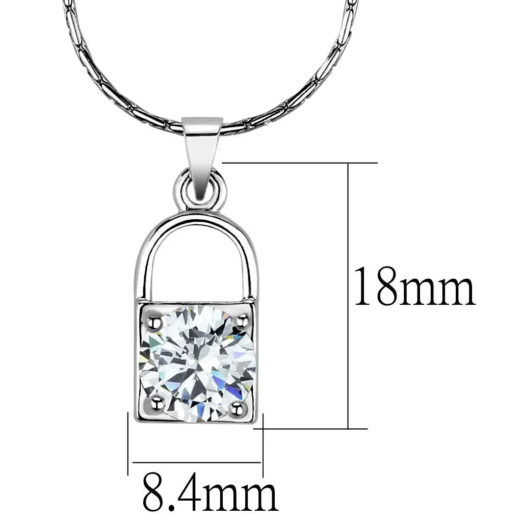 LO4150 - Rhodium Brass Chain Pendant with AAA Grade CZ in Clear - Alamode - Flyclothing LLC