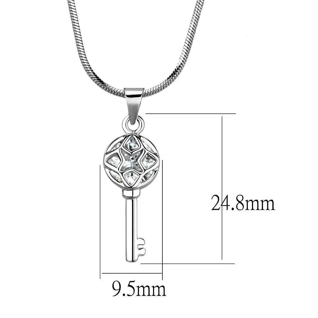LO4158 - Rhodium Brass Chain Pendant with AAA Grade CZ in Clear - Alamode - Flyclothing LLC