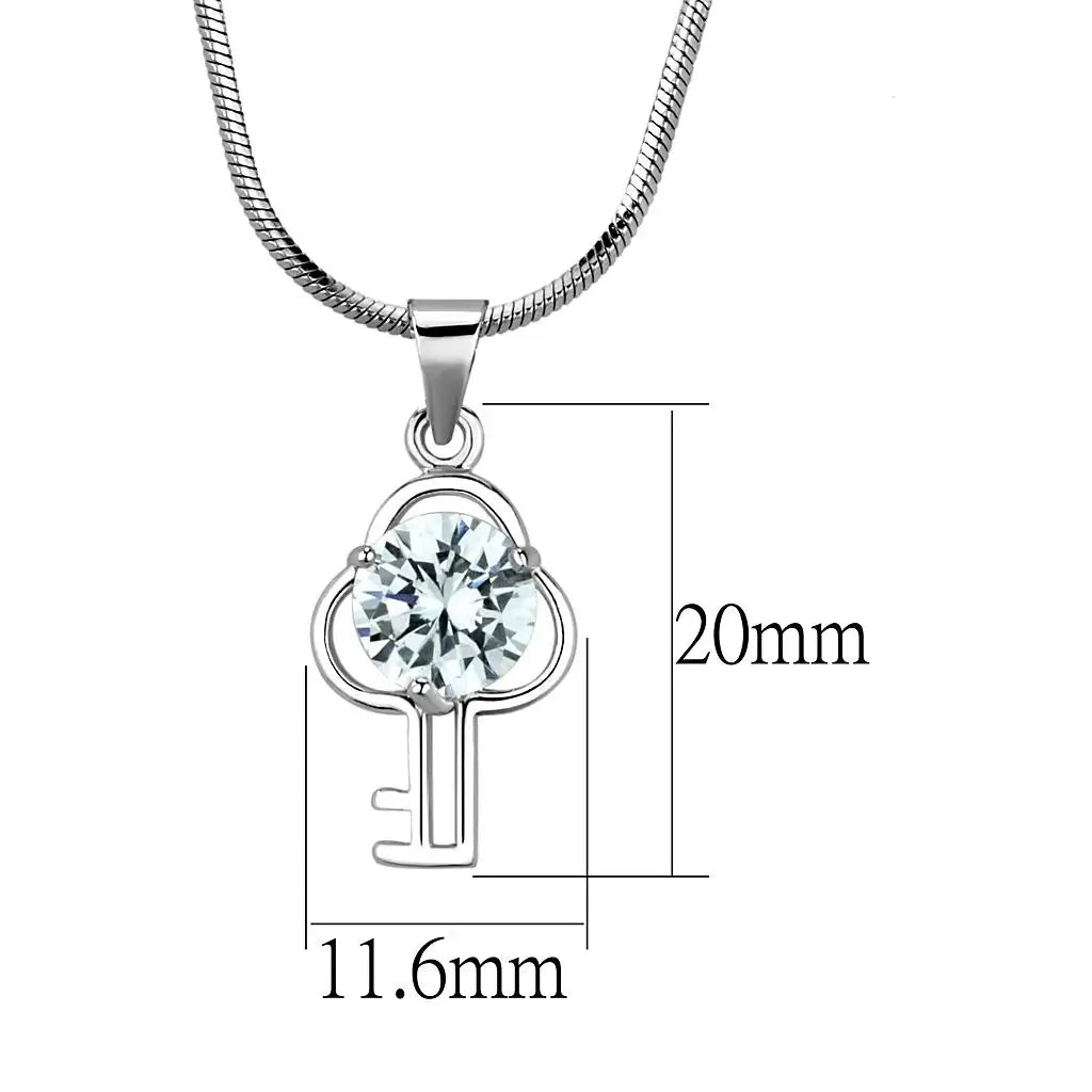 LO4161 - Rhodium Brass Chain Pendant with AAA Grade CZ in Clear - Alamode - Flyclothing LLC