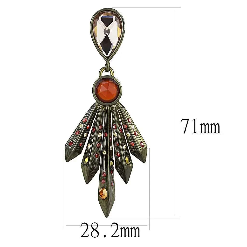 LO4180 - Antique Copper Brass Earrings with Synthetic Synthetic Glass in Champagne - Alamode - Flyclothing LLC