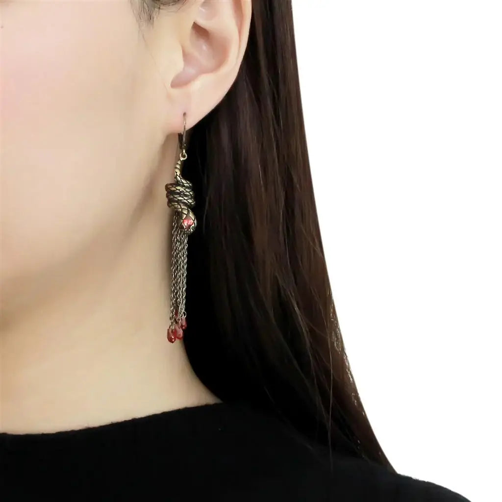 LO4181 - Antique Copper Brass Earrings with AAA Grade CZ in Garnet - Alamode - Flyclothing LLC