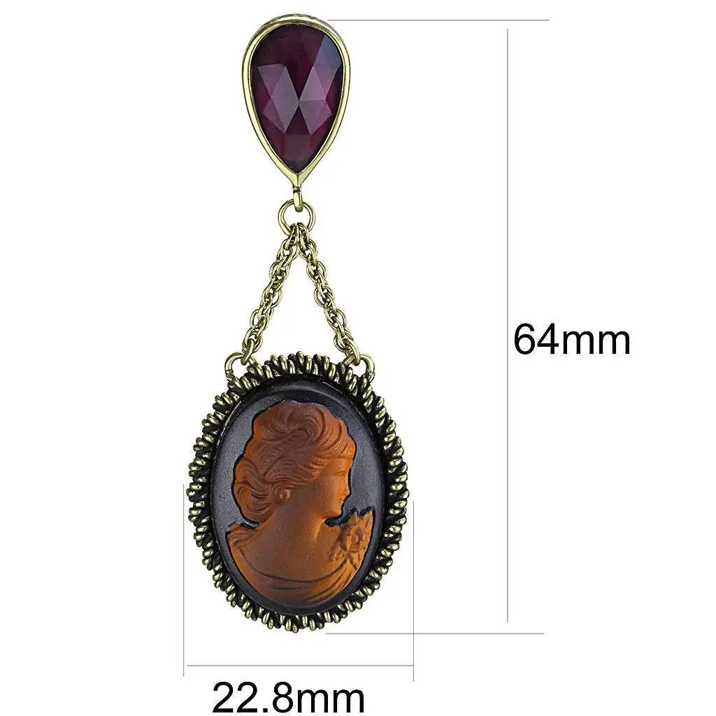 LO4182 - Antique Copper Brass Earrings with Synthetic Synthetic Stone in Smoked Quartz - Alamode - Flyclothing LLC