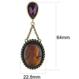 LO4182 - Antique Copper Brass Earrings with Synthetic Synthetic Stone in Smoked Quartz - Alamode