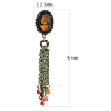 LO4185 - Antique Copper Brass Earrings with Synthetic Synthetic Stone in Smoked Quartz - Alamode