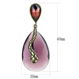 LO4187 - Antique Copper Brass Earrings with Synthetic Synthetic Glass in Amethyst - Alamode - Flyclothing LLC
